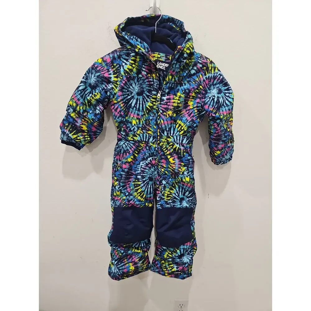 Lands' End Squall Kids Size 4 Hooded Colorblock Zip Snowsuit Pants Grow-a-longs